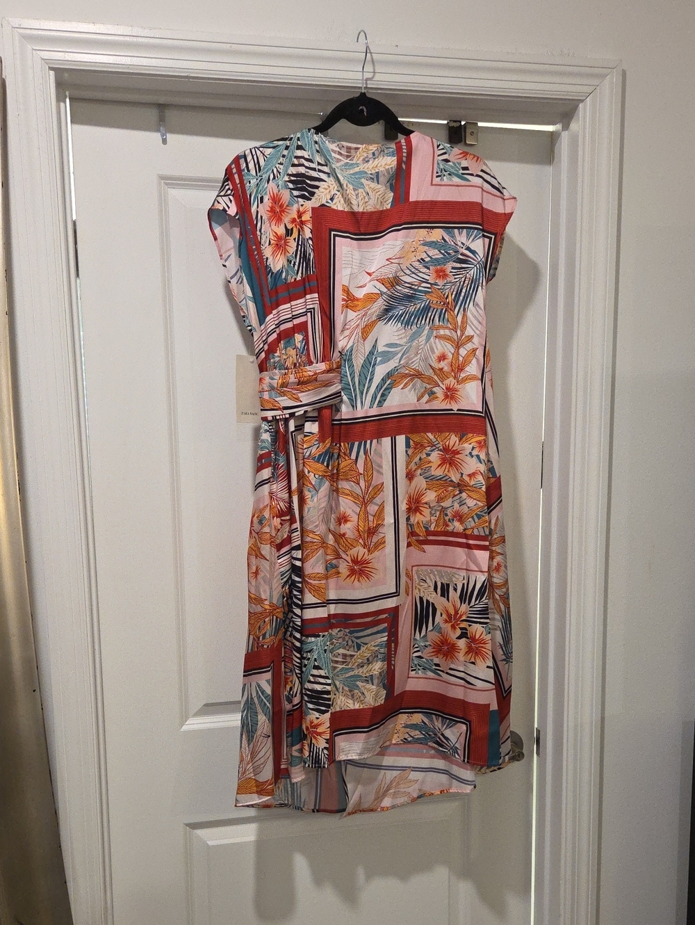 ZARA Satin-Effect Tropical Scarf Print Midi Dress Size M NWT - Picture 6 of 10